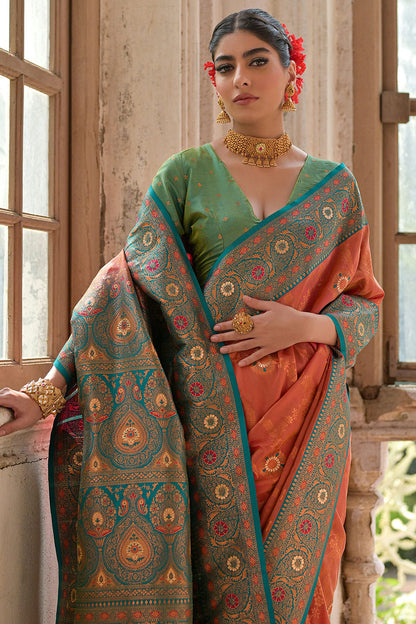 Peach Colour Woven Work Banarasi Silk Saree VSSD1260003