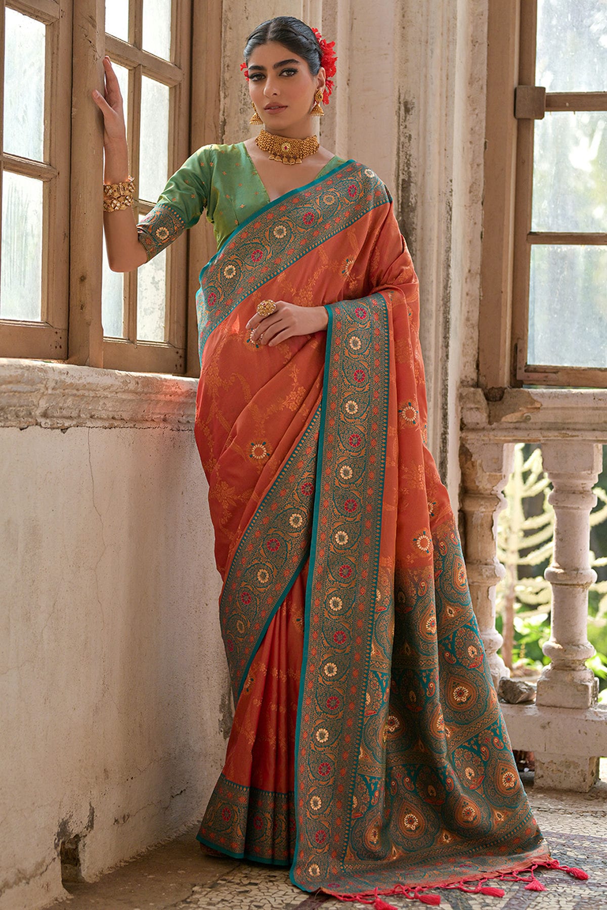 Peach-Colour-Woven-Work-Banarasi-Silk-Saree-VSSD1260003