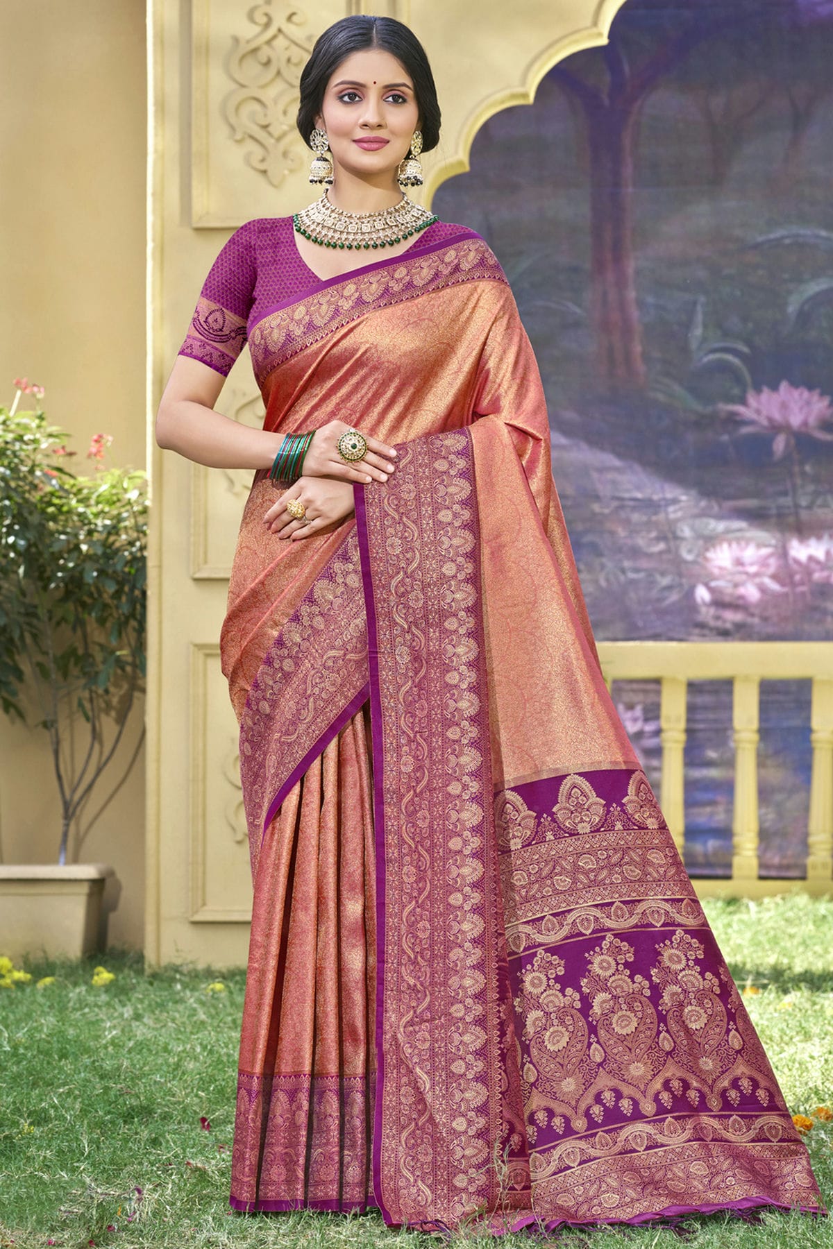 Peach-Colour-Woven-Work-Banarasi-Silk-Traditional-Saree-VSSD1103331