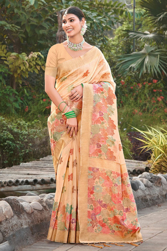 Peach Colour Woven Work Cotton Saree