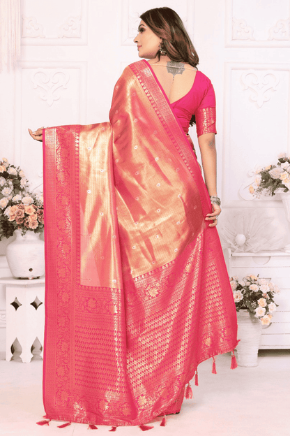 Peach Colour Woven Work Pure Banarasi Tissue Silk Traditional Saree VSSD1250249