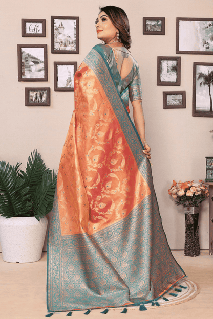 Peach Colour Woven Work Pure Banarasi Tissue Silk Traditional Saree VSSD1250257