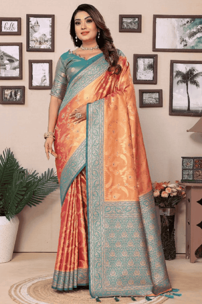 Peach-Colour-Woven-Work-Pure-Banarasi-Tissue-Silk-Traditional-Saree-VSSD1250257