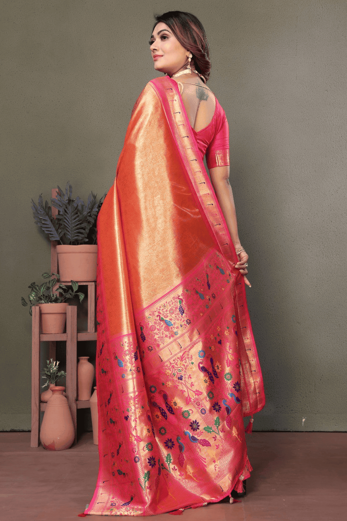 Peach Colour Woven Work Pure Banarasi Tissue Silk Traditional Saree VSSD1250268