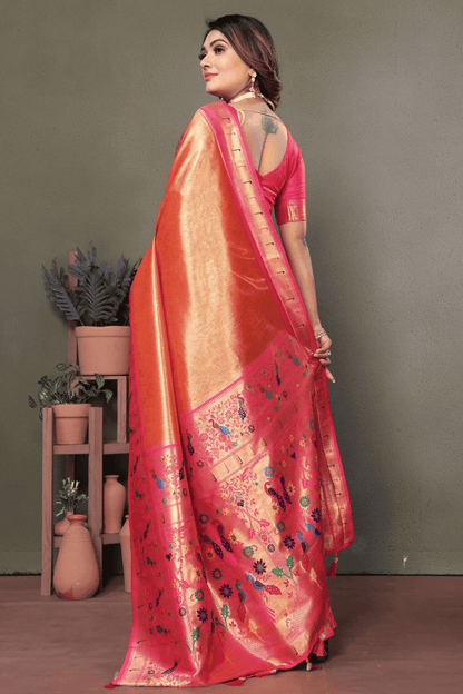 Peach Colour Woven Work Pure Banarasi Tissue Silk Traditional Saree VSSD1250268