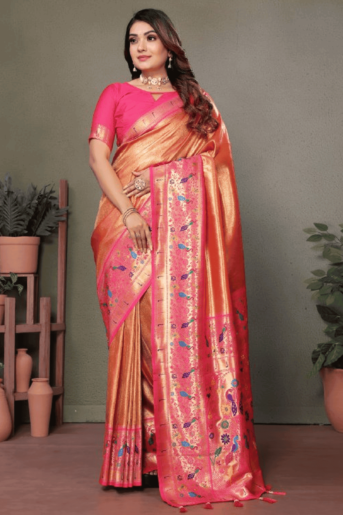 Peach-Colour-Woven-Work-Pure-Banarasi-Tissue-Silk-Traditional-Saree-VSSD1250268