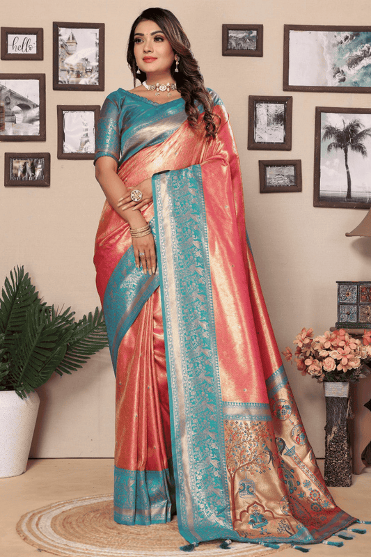 Peach-Colour-Woven-Work-Pure-Banarasi-Tissue-Silk-Traditional-Saree-VSSD1250306