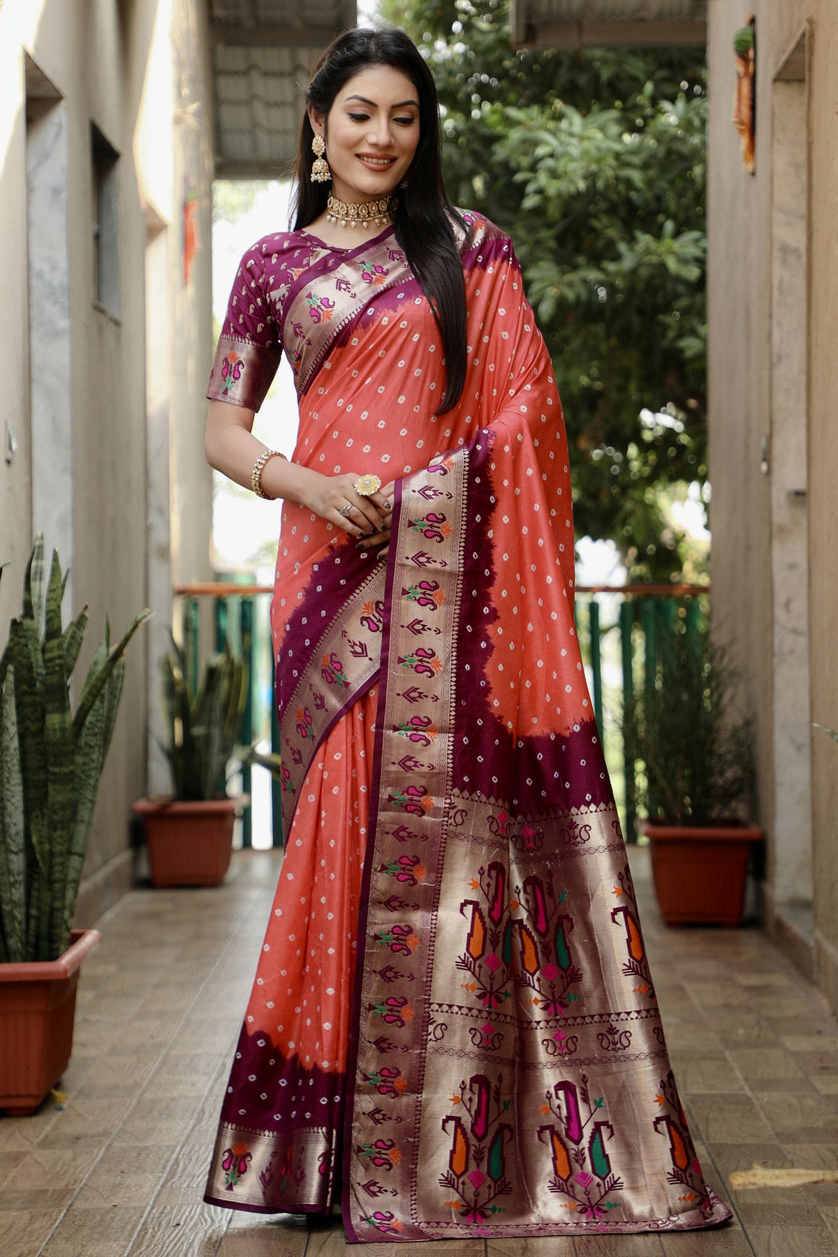 Peach Pink Colour Dola Silk Paithani Saree