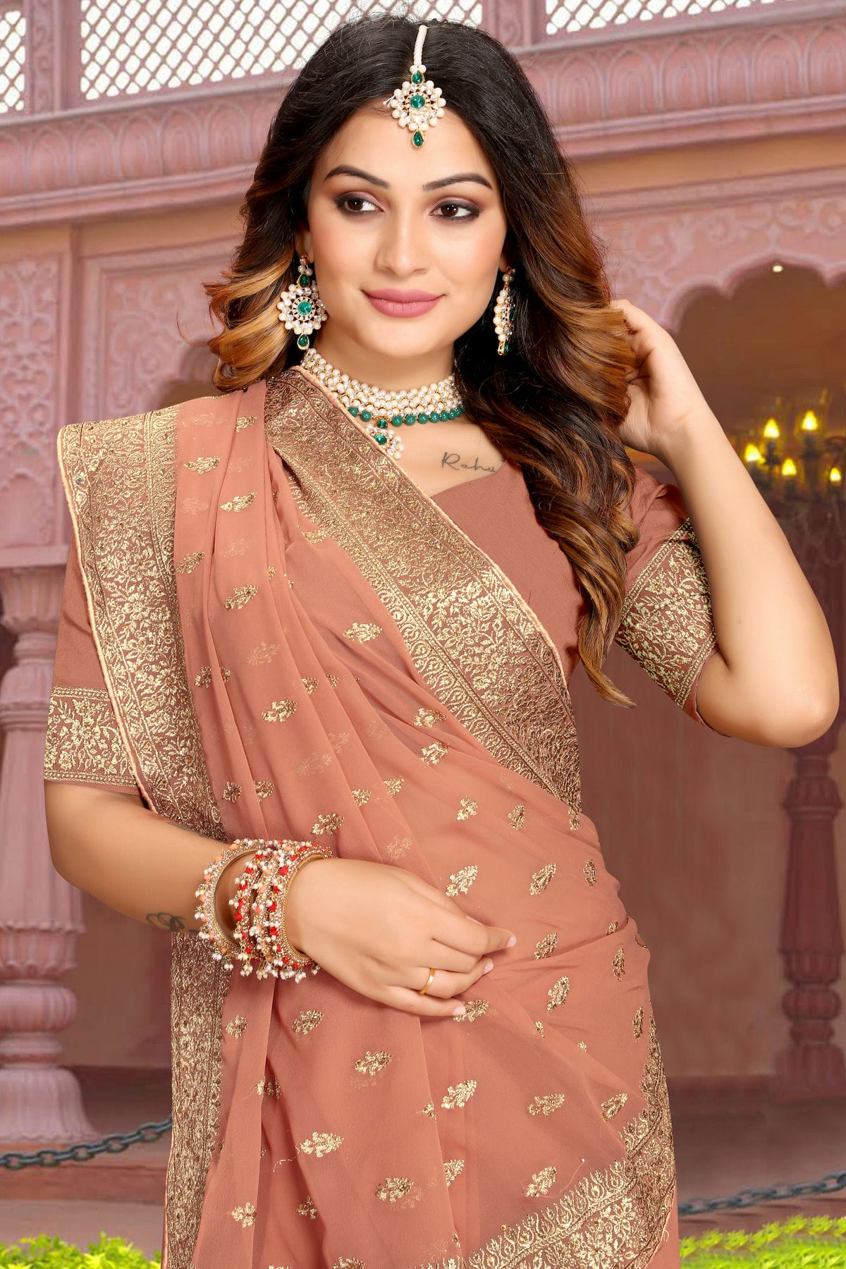 Peach Colour Georgette Saree