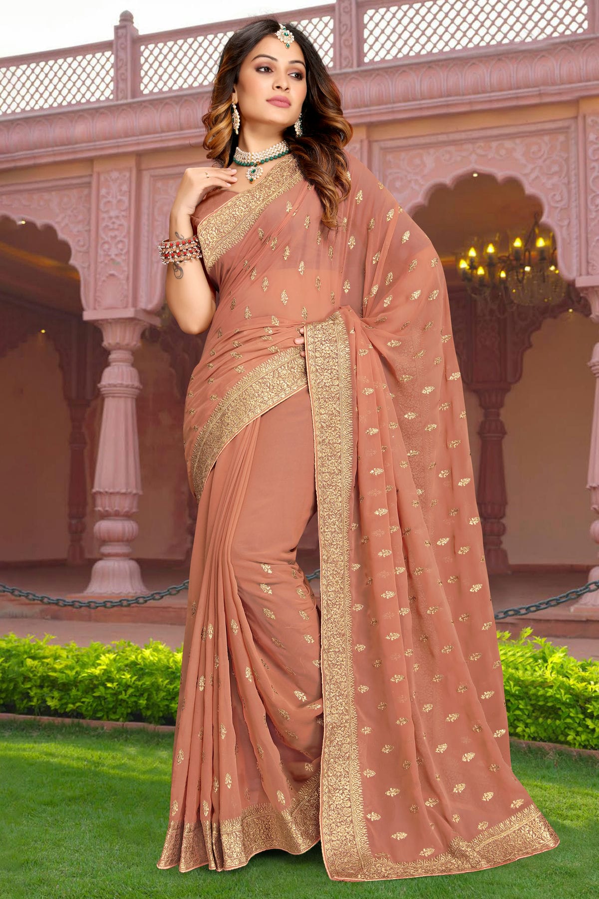 Peach Colour Georgette Saree