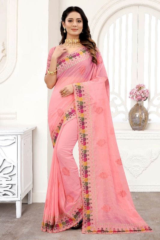 Peach Colour Georgette Saree