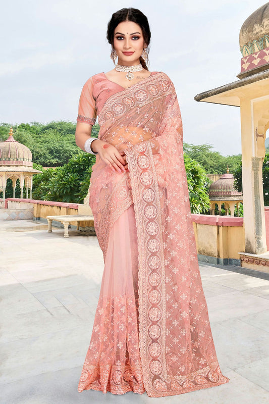 Peach Colour Net Saree