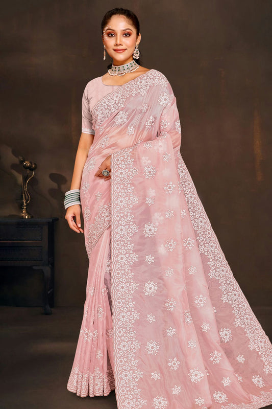 Peach Colour Organza Saree