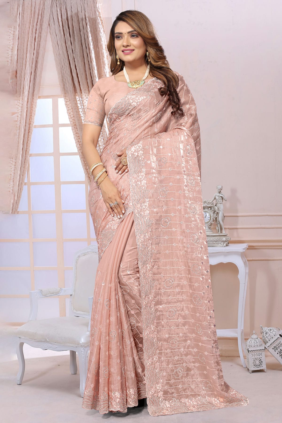 Peach Colour Organza Saree