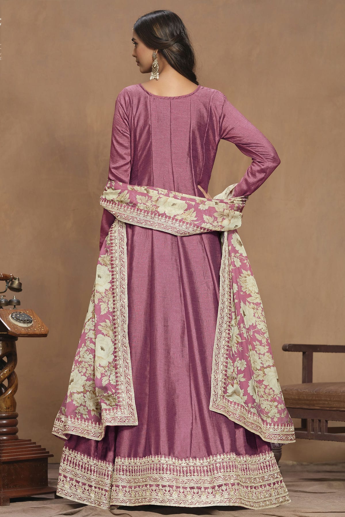 Pink Colour Art Silk Anarkali Suit