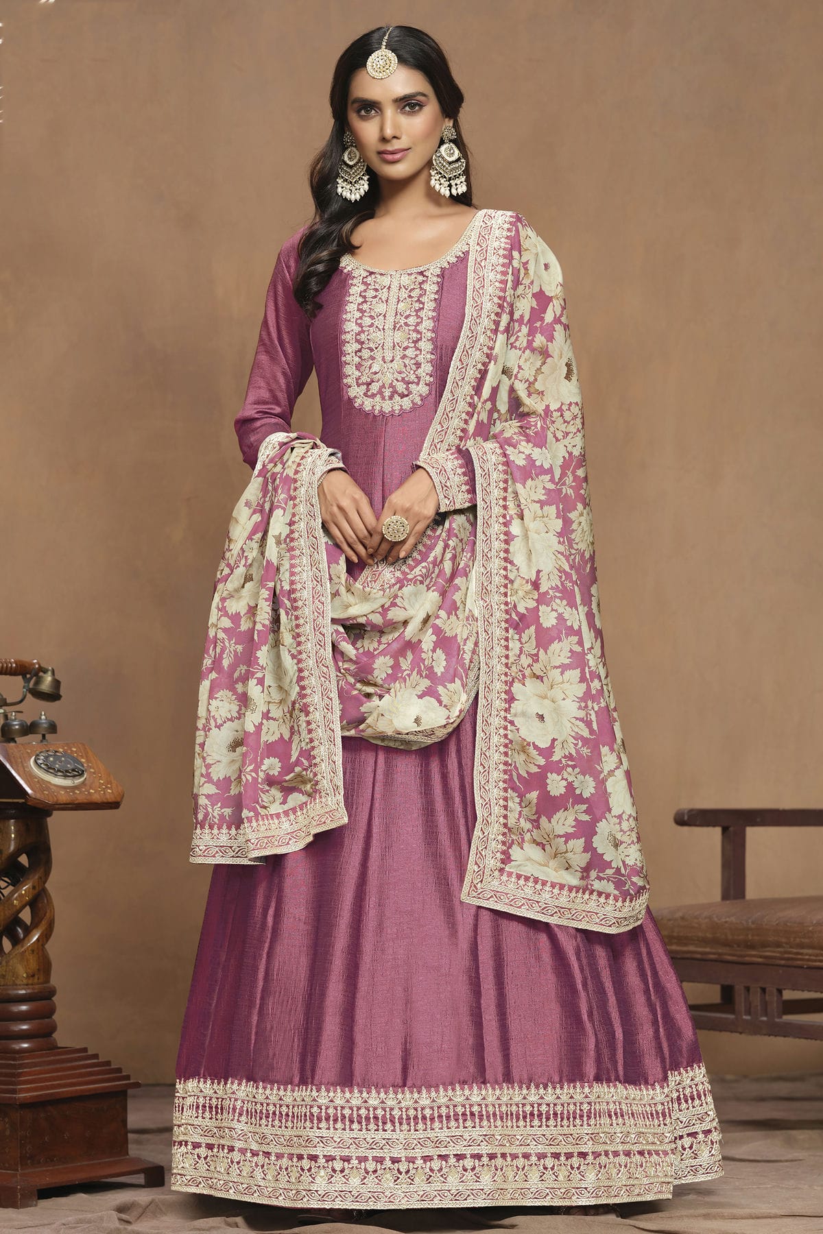 Pink Colour Art Silk Anarkali Suit