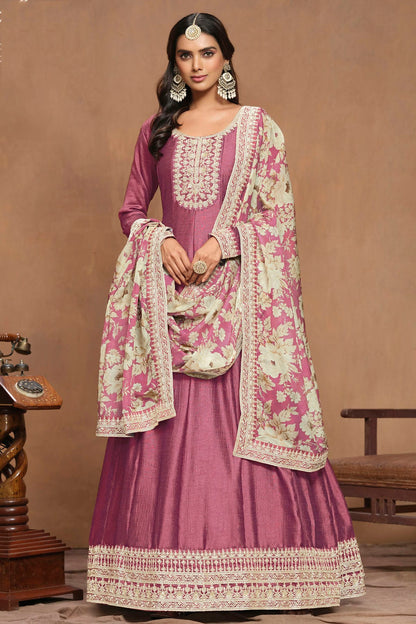 Pink Colour Art Silk Anarkali Suit