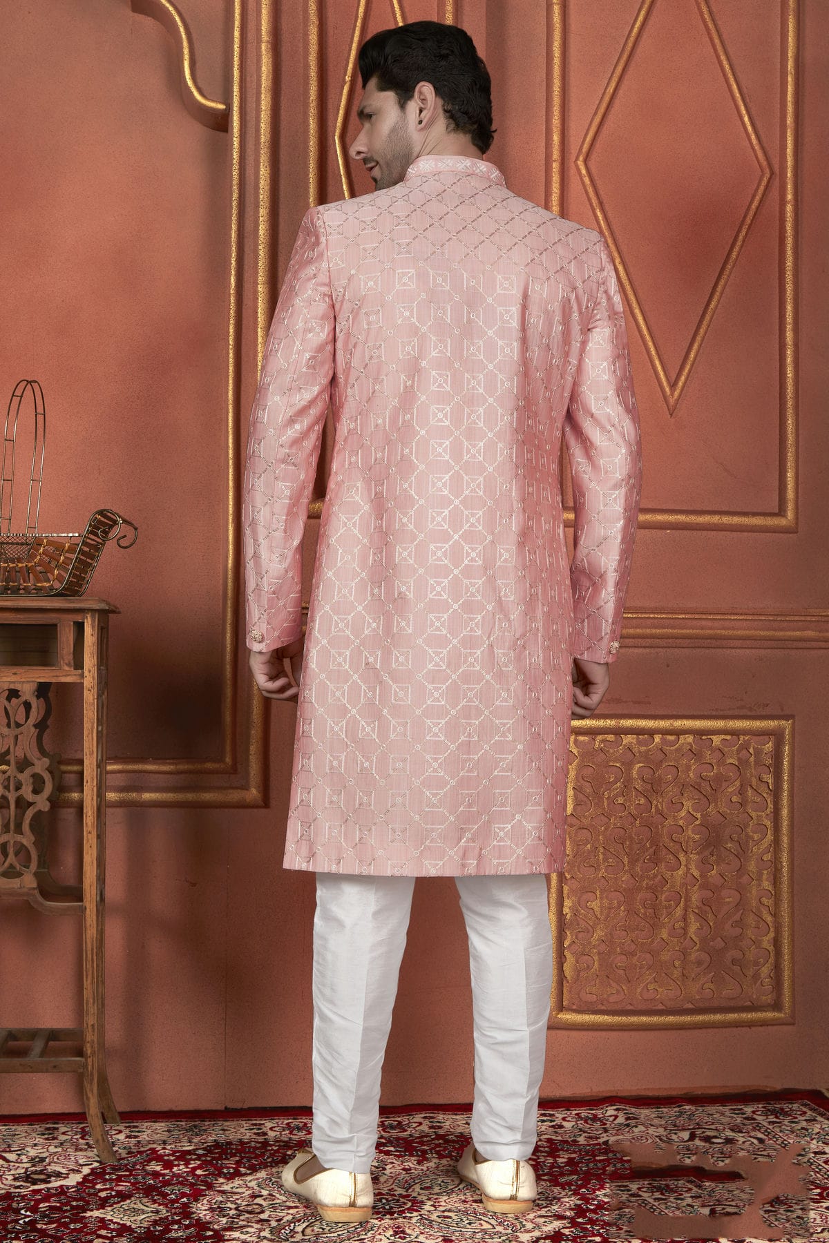 Pink Colour Art Silk Indowestern Sherwani With Aligadhi Pant VSSH1230086