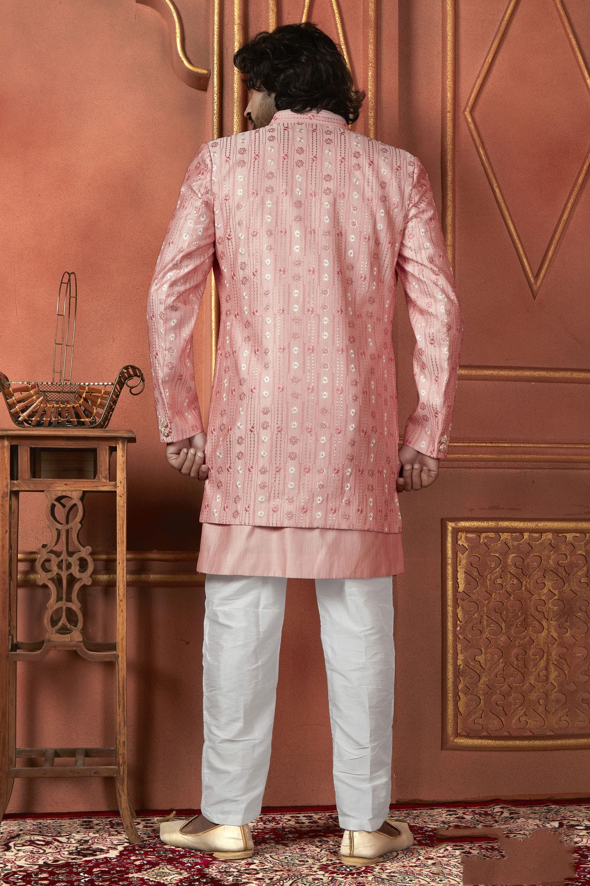 Pink Colour Art Silk Indowestern Sherwani With Aligadhi Pant VSSH1230093