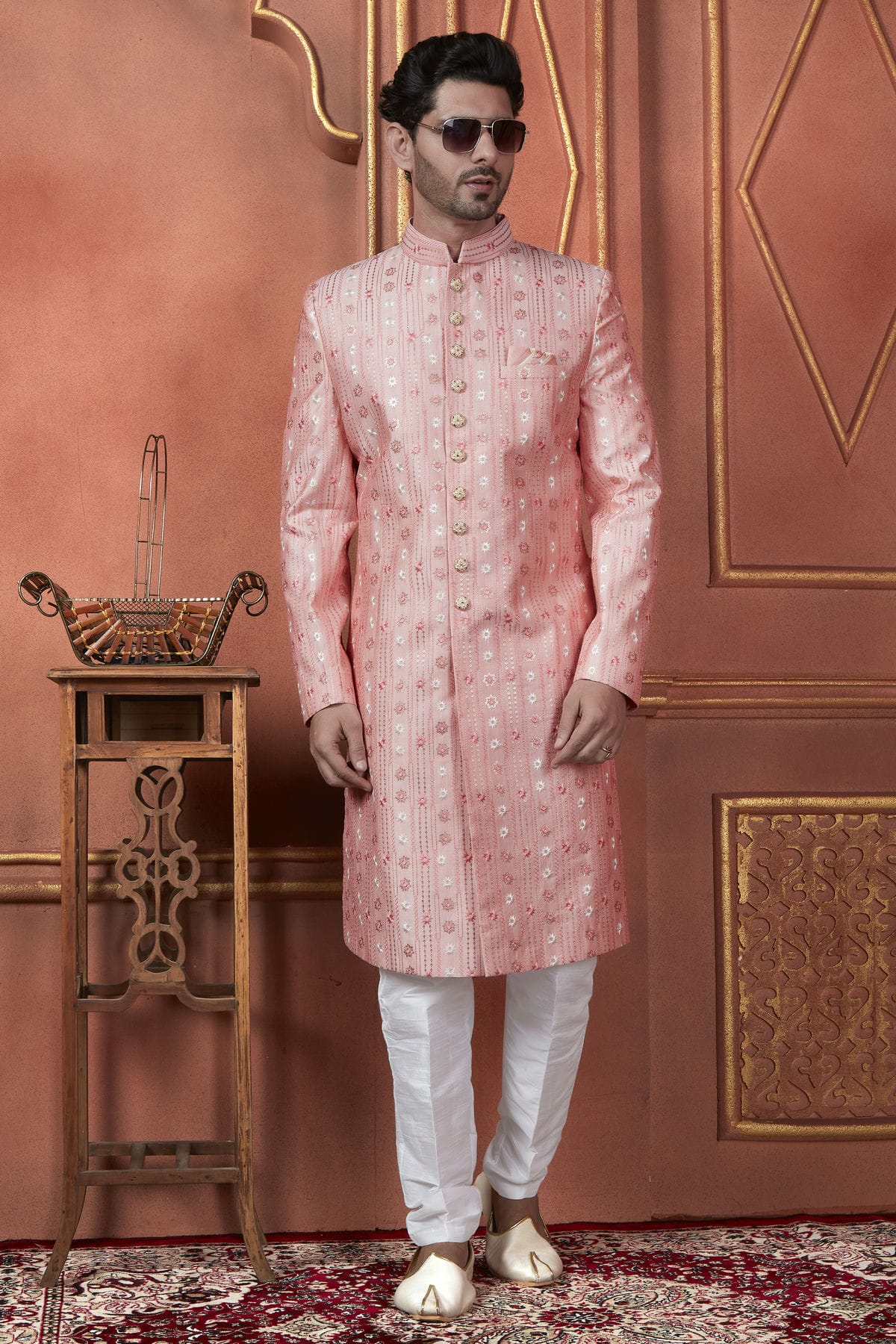 Pink Colour Art Silk Indowestern Sherwani With Aligadhi Pant VSSH1230095