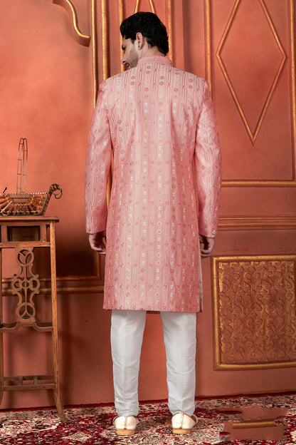 Pink Colour Art Silk Indowestern Sherwani With Aligadhi Pant VSSH1230095