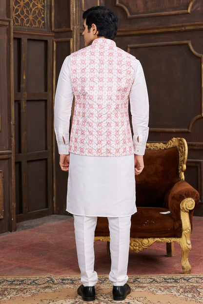 Pink Colour Art Silk Kurta Pajama With Jacket