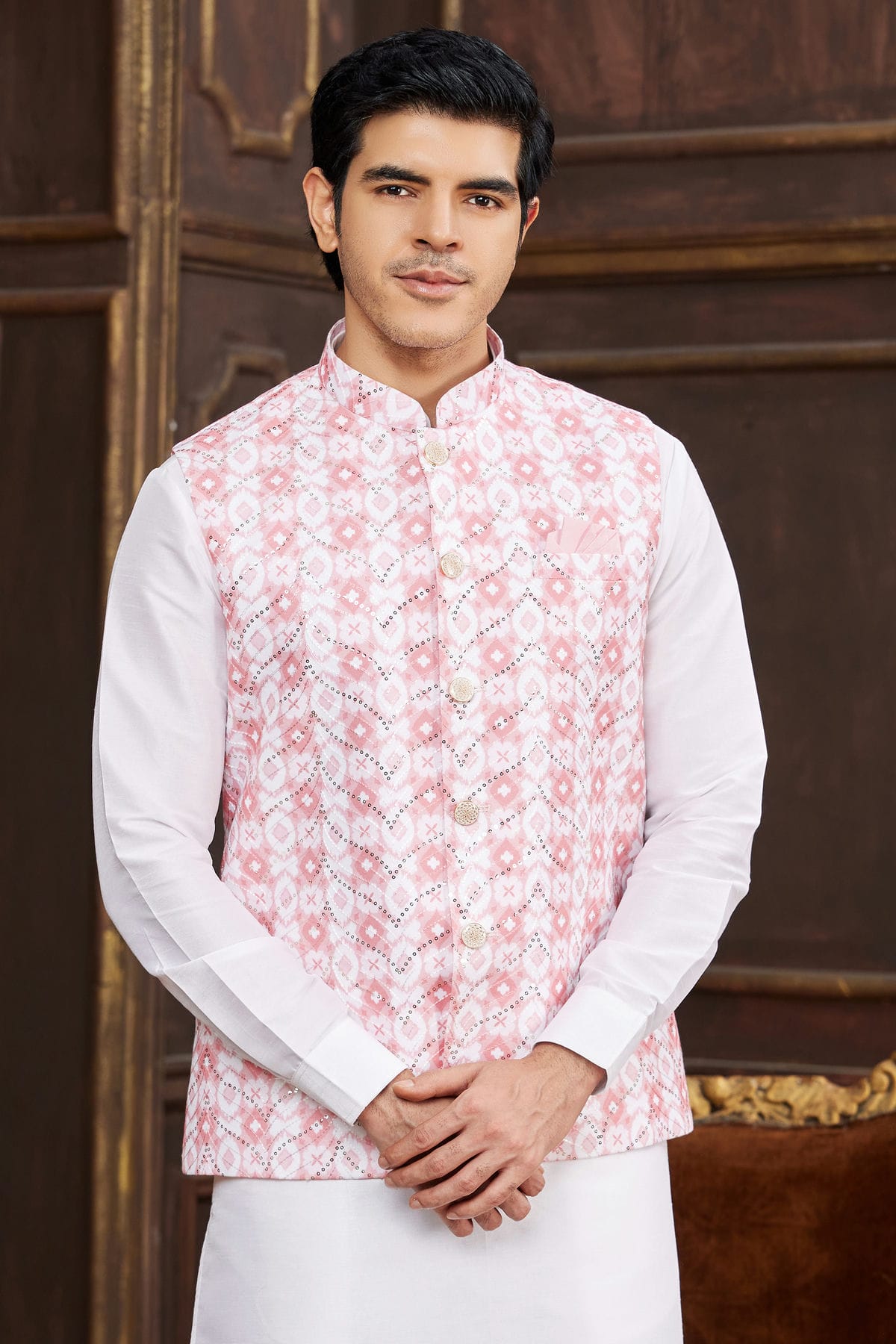 Pink Colour Art Silk Kurta Pajama With Jacket