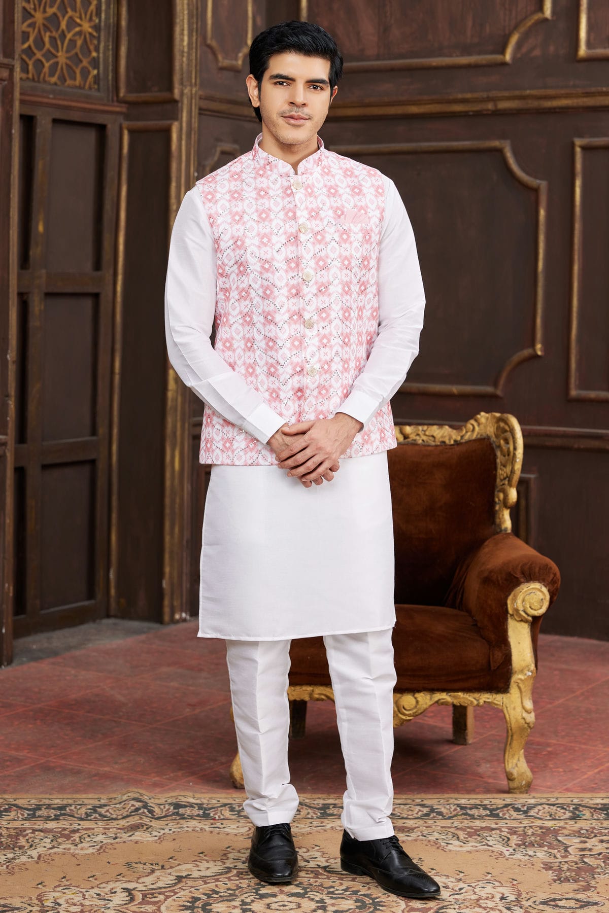 Pink Colour Art Silk Kurta Pajama With Jacket