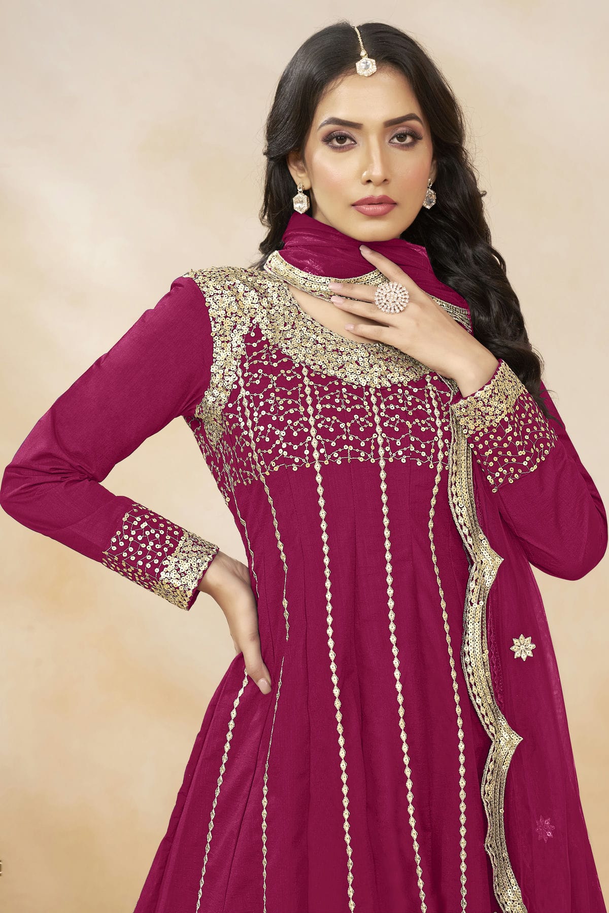 Pink Colour Art Silk Semi Stitched Patiala Suit