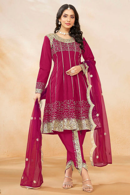 Pink Colour Art Silk Semi Stitched Patiala Suit