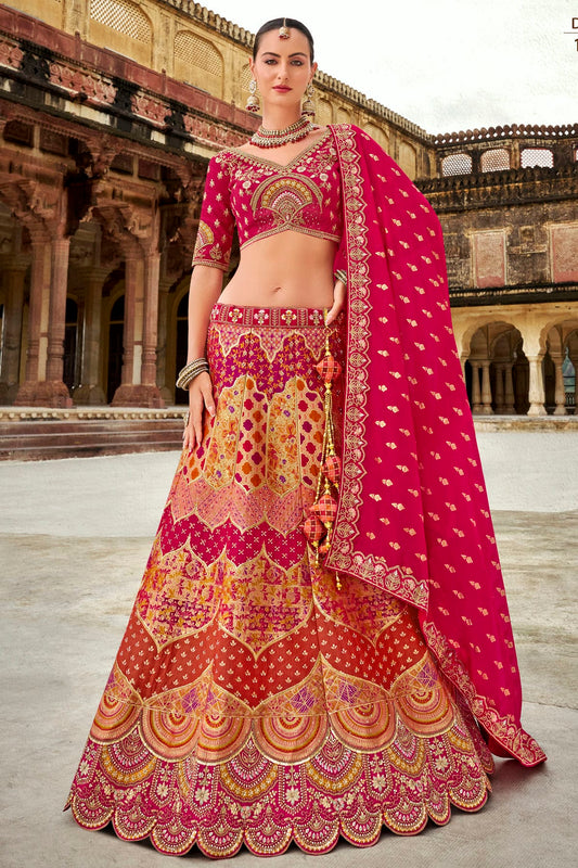 Pink Colour Banarasi Silk Bridal Lehenga Choli