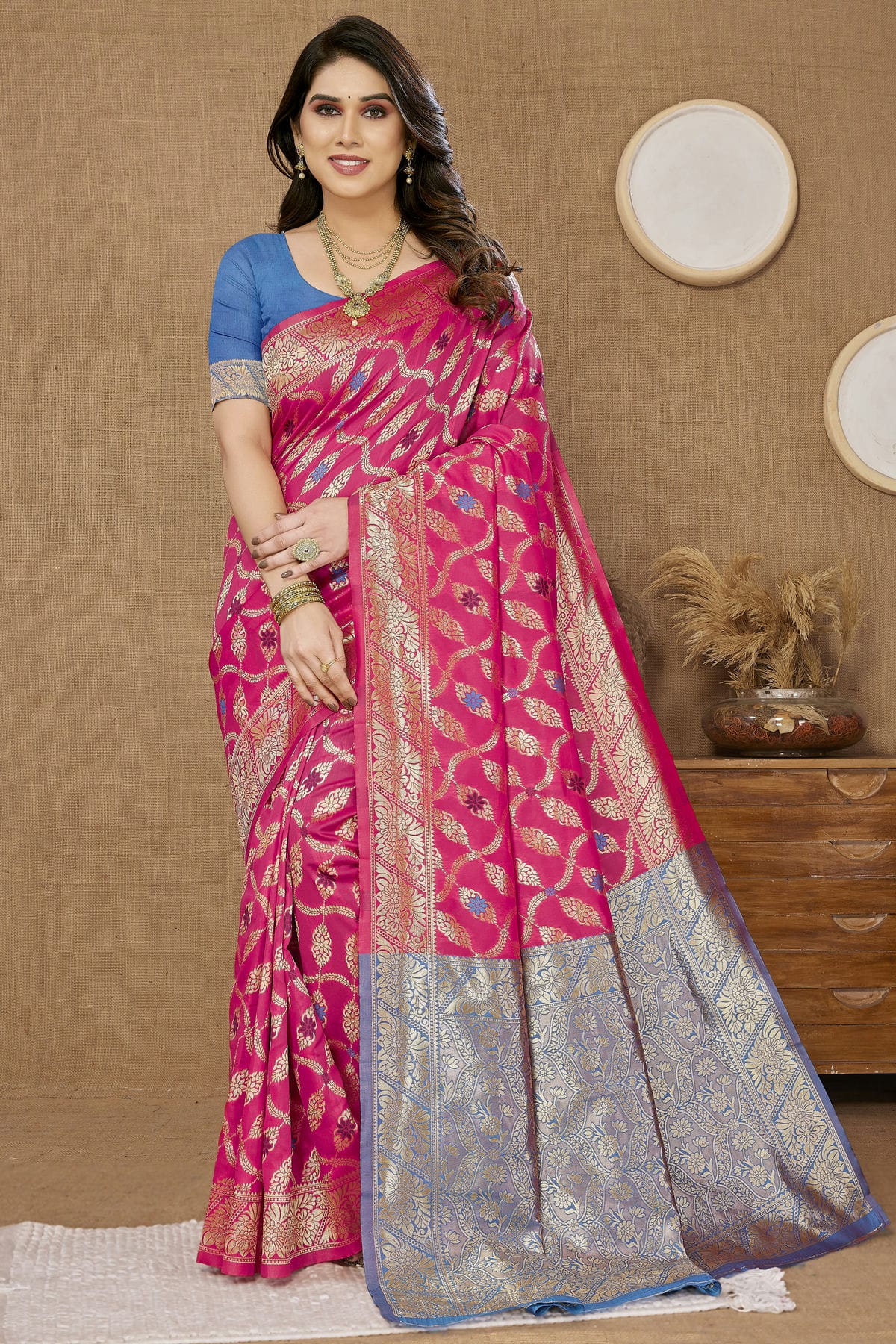 Pink Colour Banarasi Silk Saree