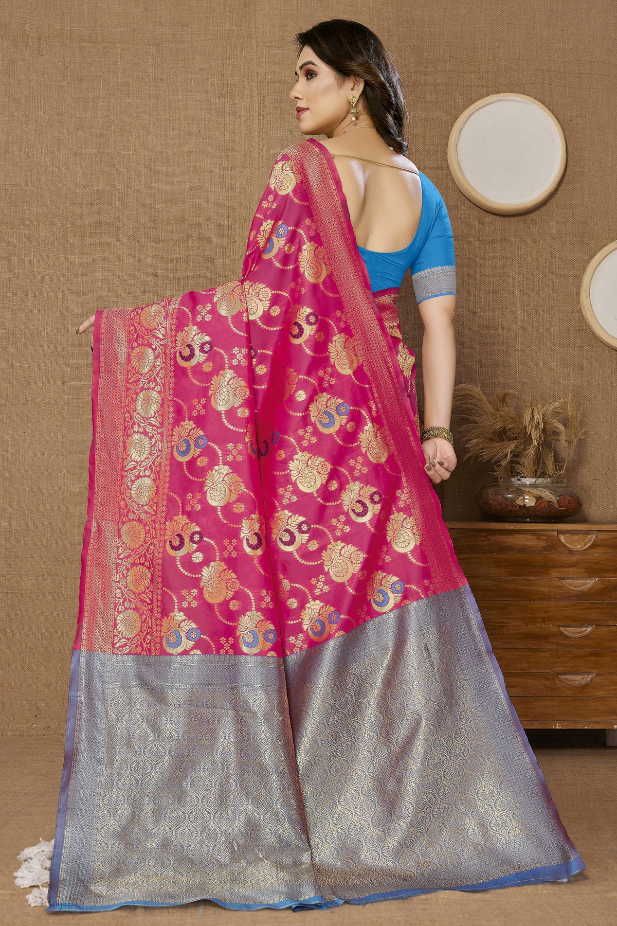 Pink Colour Banarasi Silk Saree