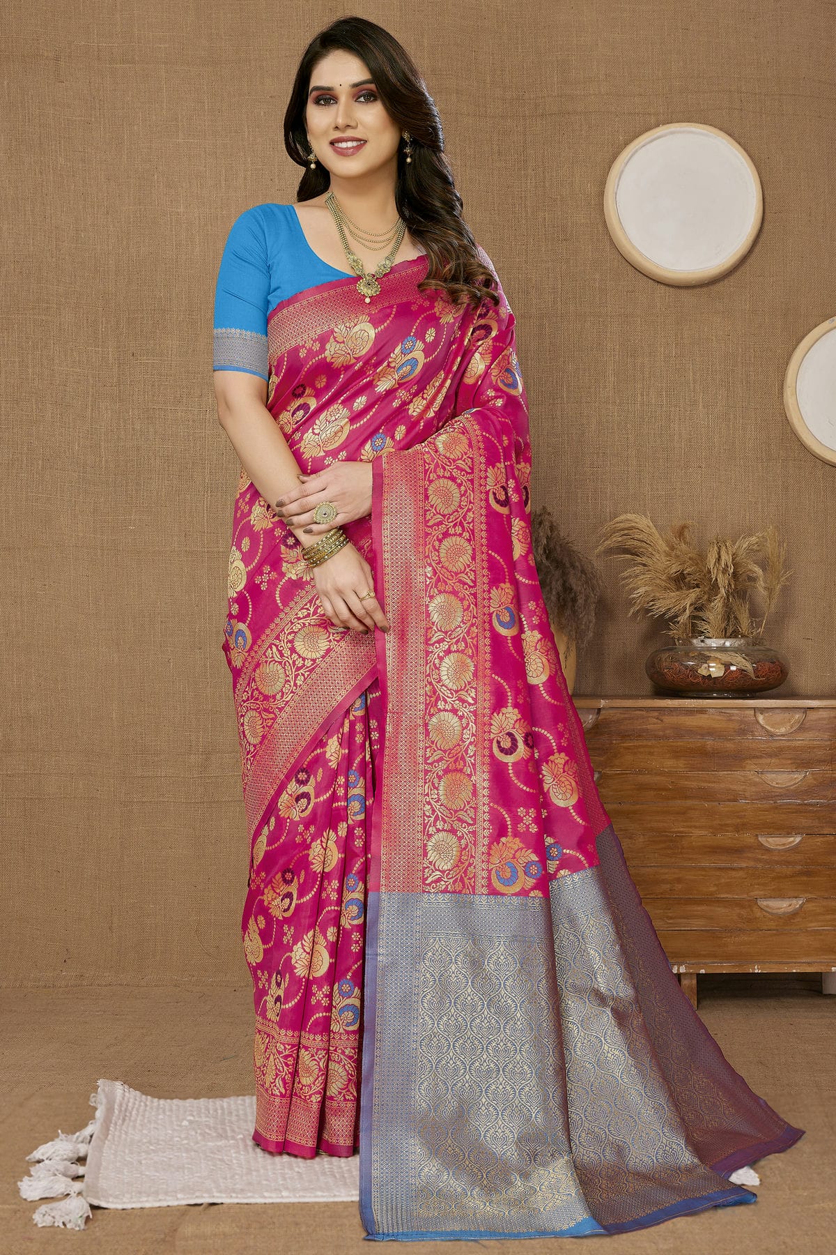 Pink Colour Banarasi Silk Saree