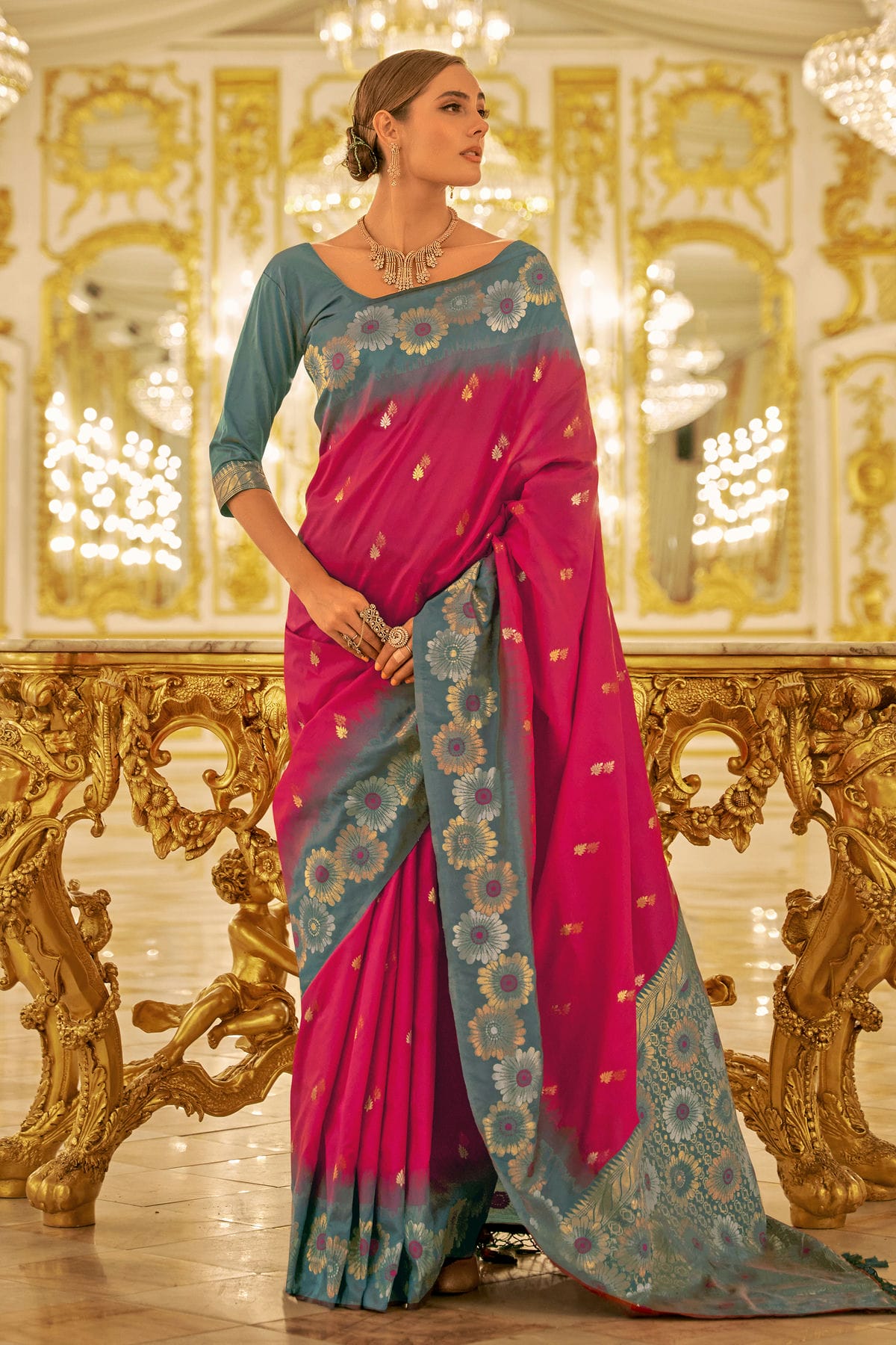 Pink Colour Banarasi Silk Saree