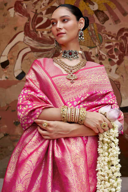 Pink Colour Banarasi Silk Traditional Saree