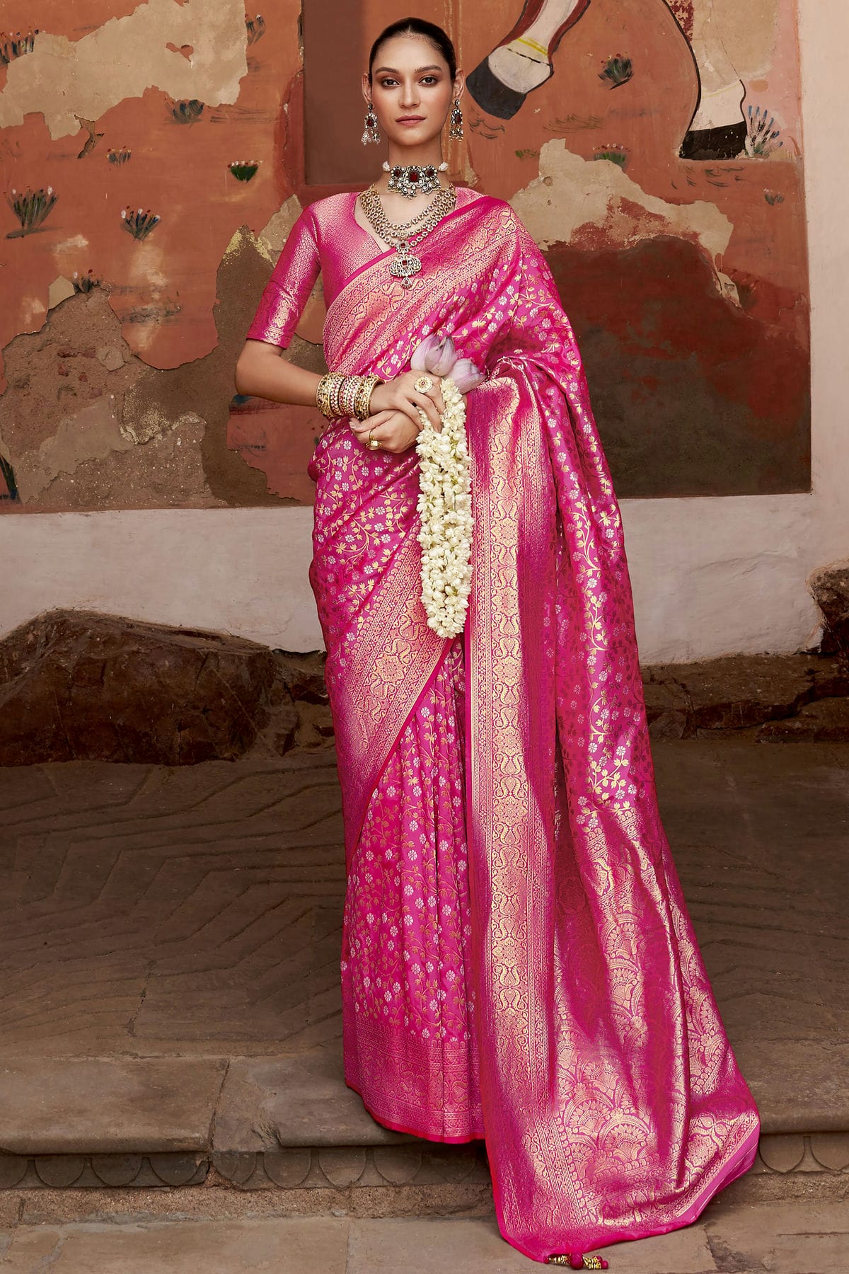 Pink Colour Banarasi Silk Traditional Saree