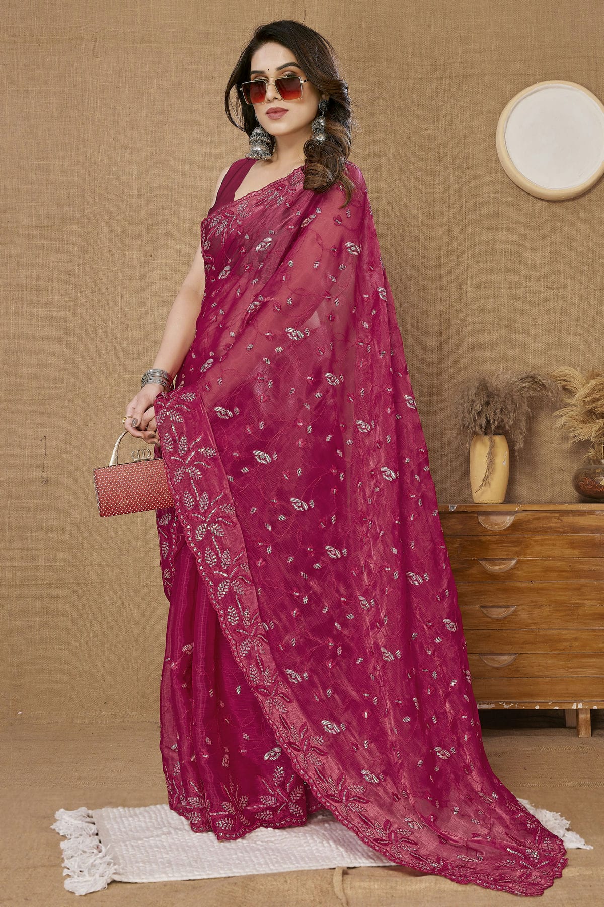 Pink Colour Burberry Saree