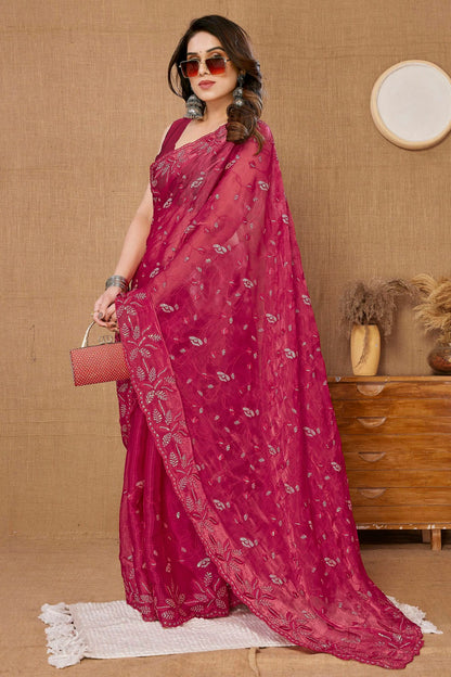 Pink Colour Burberry Saree