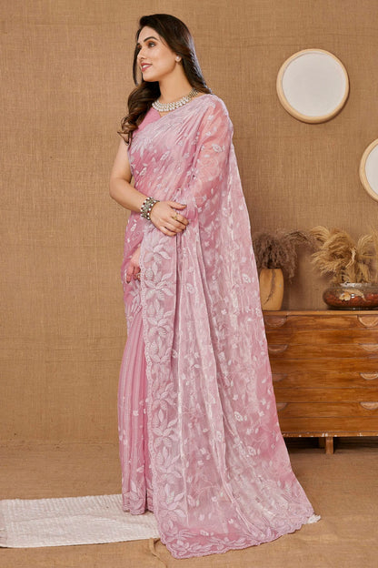 Pink Colour Burberry Saree