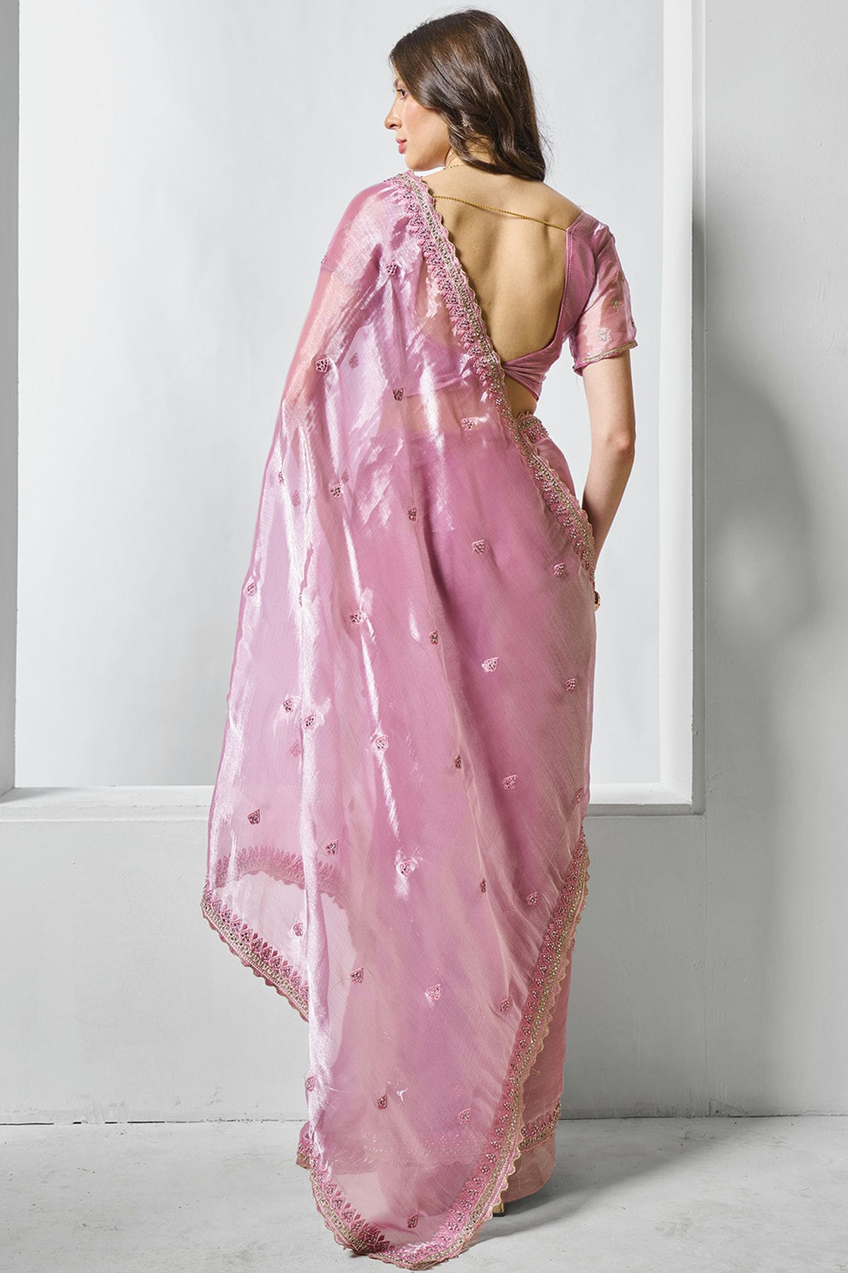 Pink Colour Burburry Designer Saree