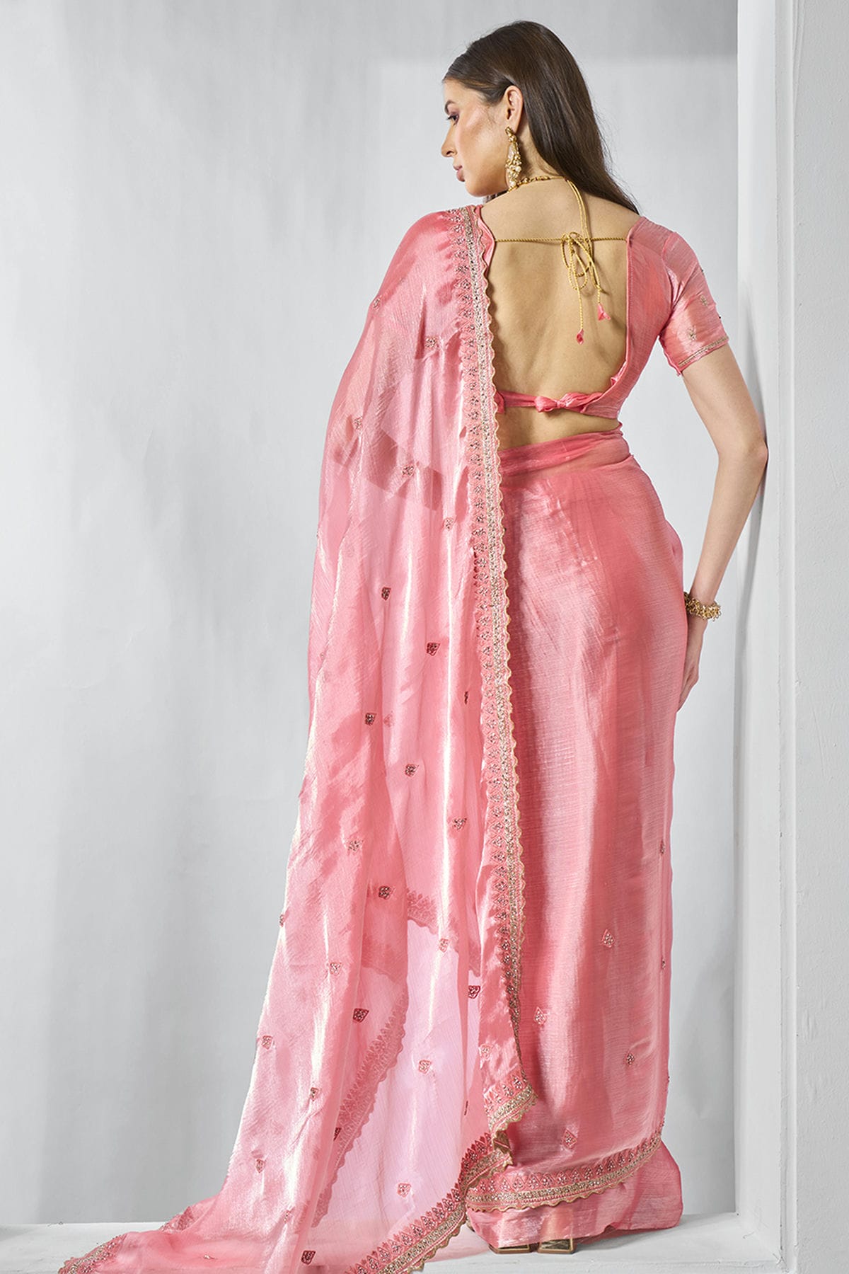 Pink Colour Burburry Designer Saree