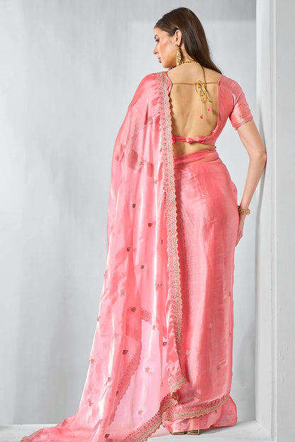 Pink Colour Burburry Designer Saree