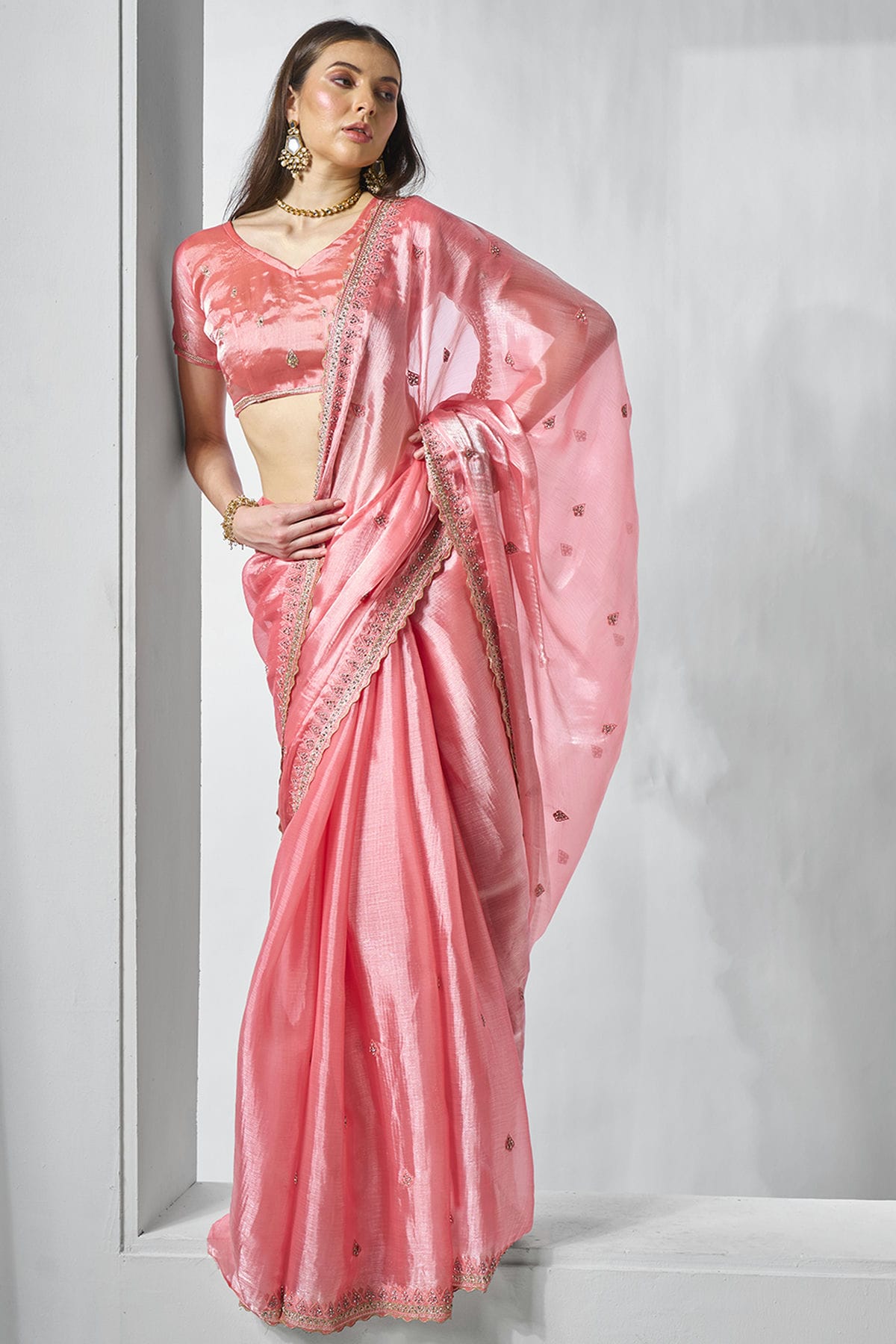 Pink Colour Burburry Designer Saree