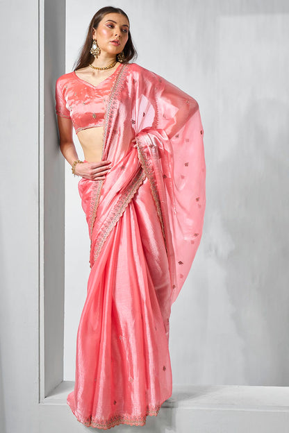 Pink Colour Burburry Designer Saree