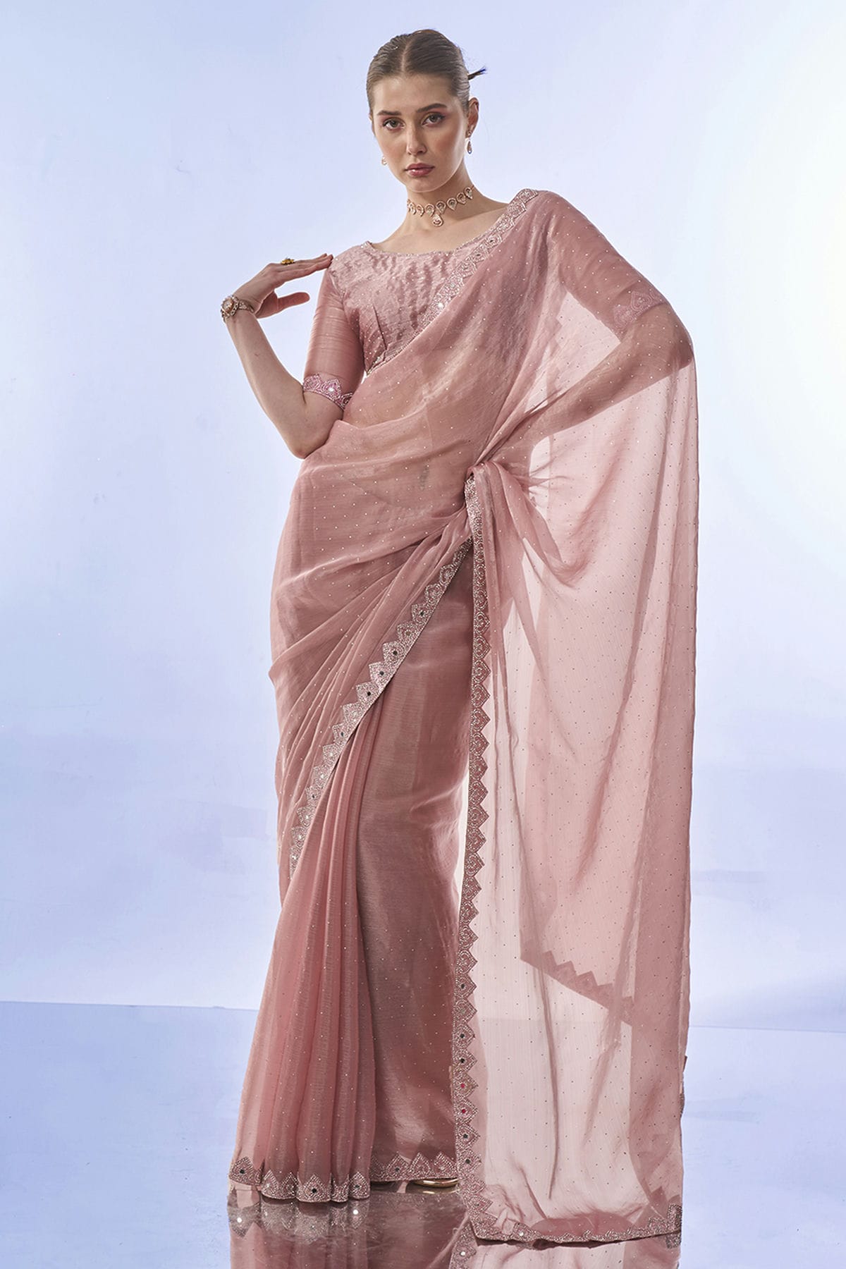 Pink Colour Burburry Saree