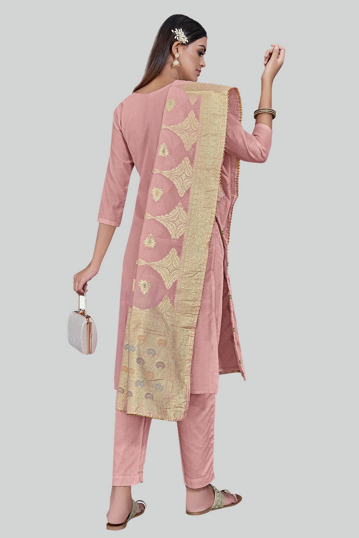 Pink Colour Chanderi Silk Pant Style Suit