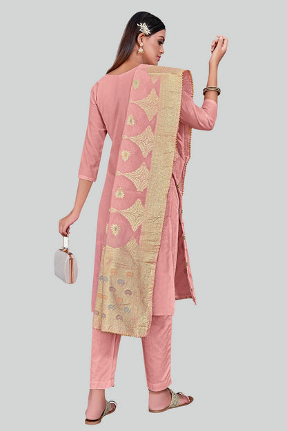 Pink Colour Chanderi Silk Pant Style Suit