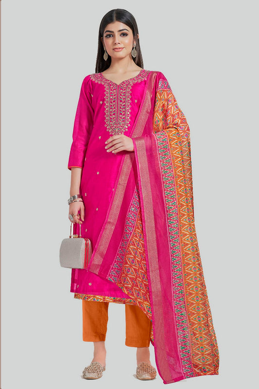 Pink Colour Chanderi Silk Pant Style Suit