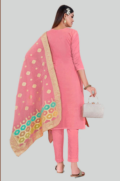 Pink Colour Chanderi Silk Pant Style Suit